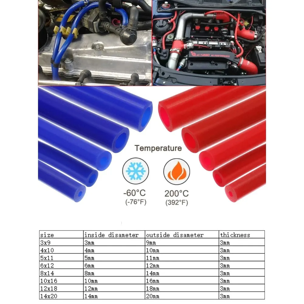 Blue, Red, and Black Automotive Vacuum Silicone Hose, 1 Meter Universal Type, 3 Millimeter Thickness