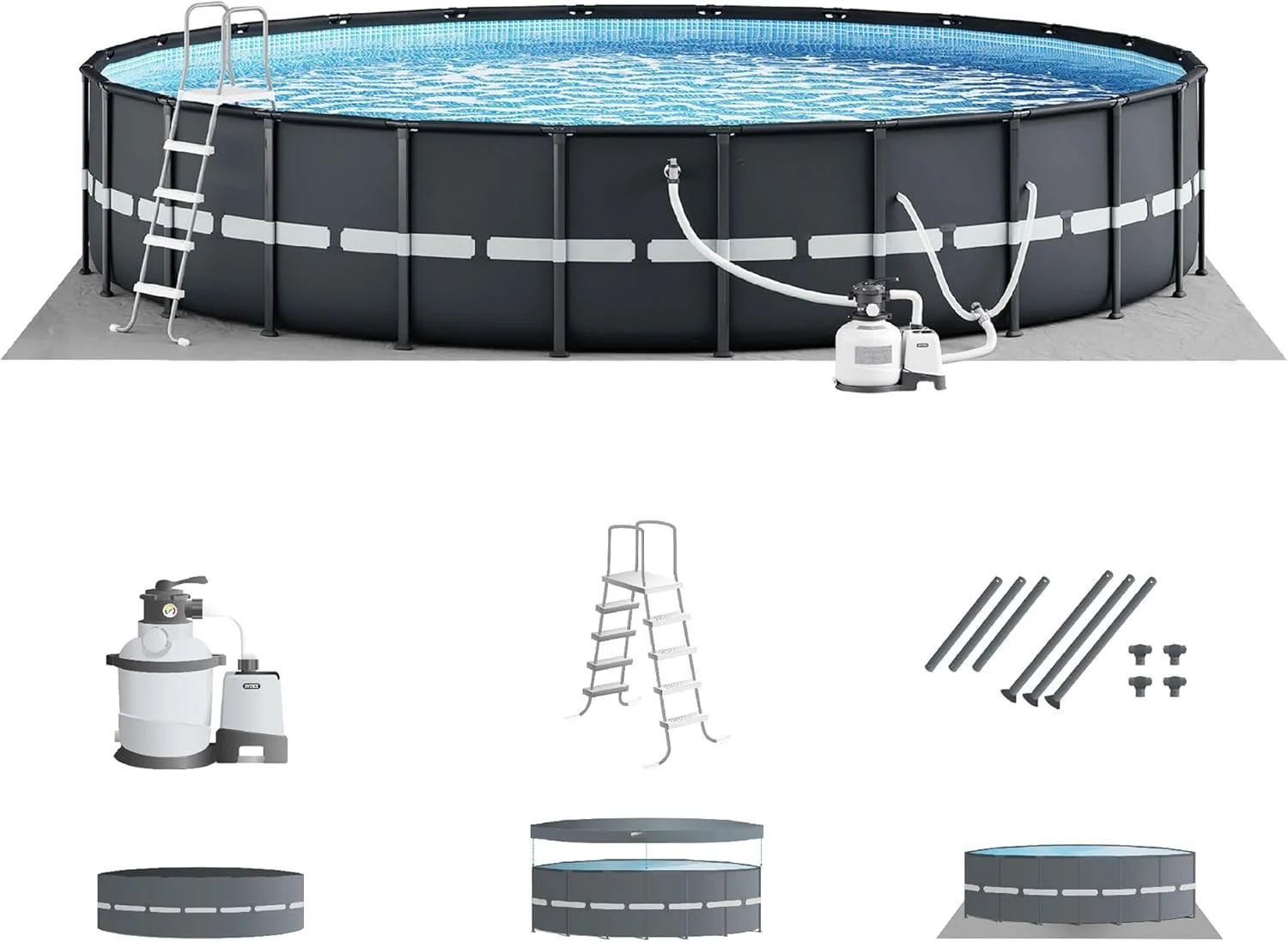 

Ultra XTR Frame 14' x 42" Round above Ground Outdoor Swimming Pool Set with Sand Filter Pump, Ground Cloth, Ladder