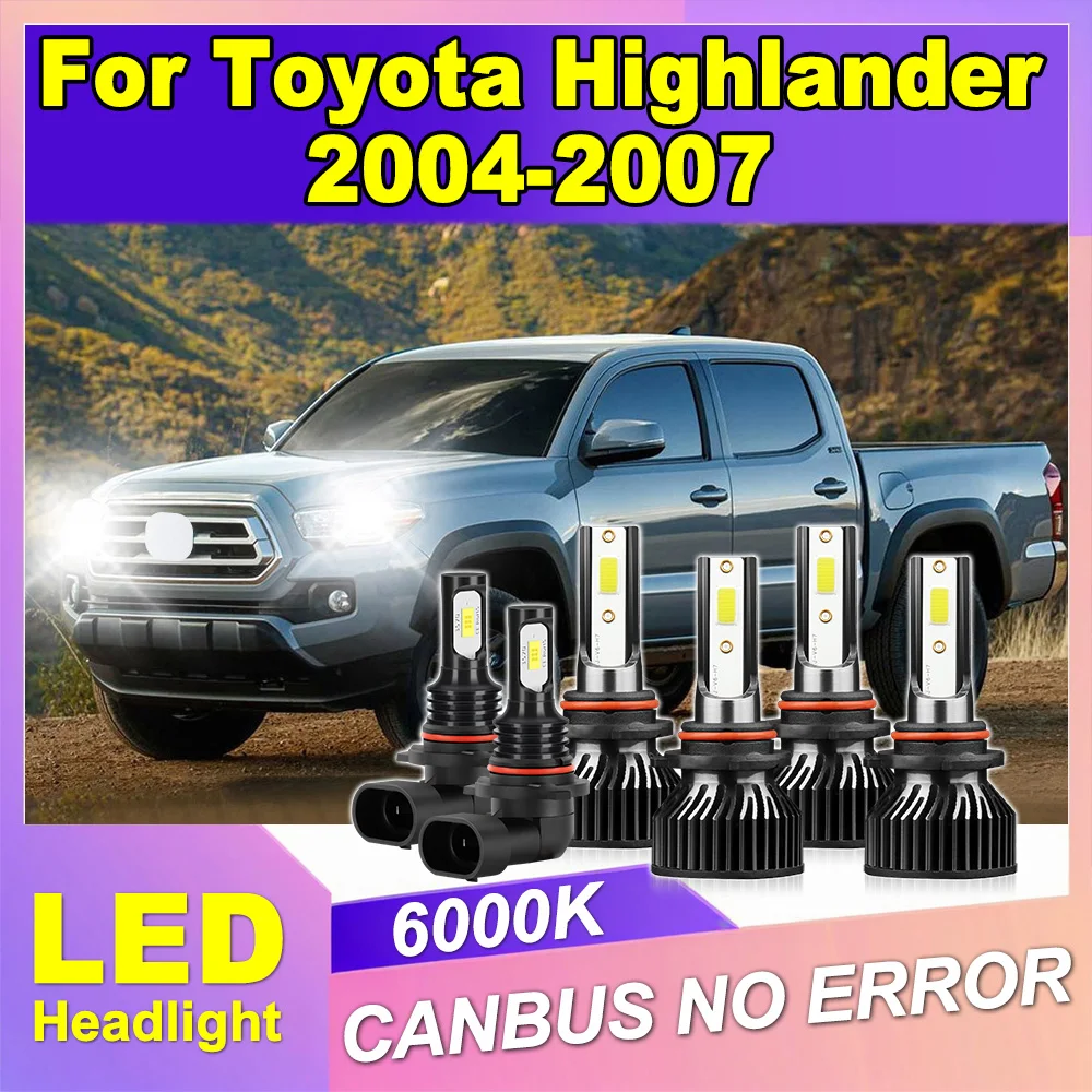 

9005 9006 High Low Beam LED Headlights 6000K Super White 40000LM Plug And Play Front Headlights For Toyota Highlander 2004-2007
