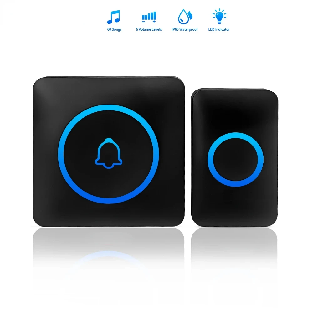 

Smart Home Doorbell Wireless Security Doorbell IP65 Waterproof Outdoor Door Bell 60 Songs 5 Volume Adjustable Chime Kit