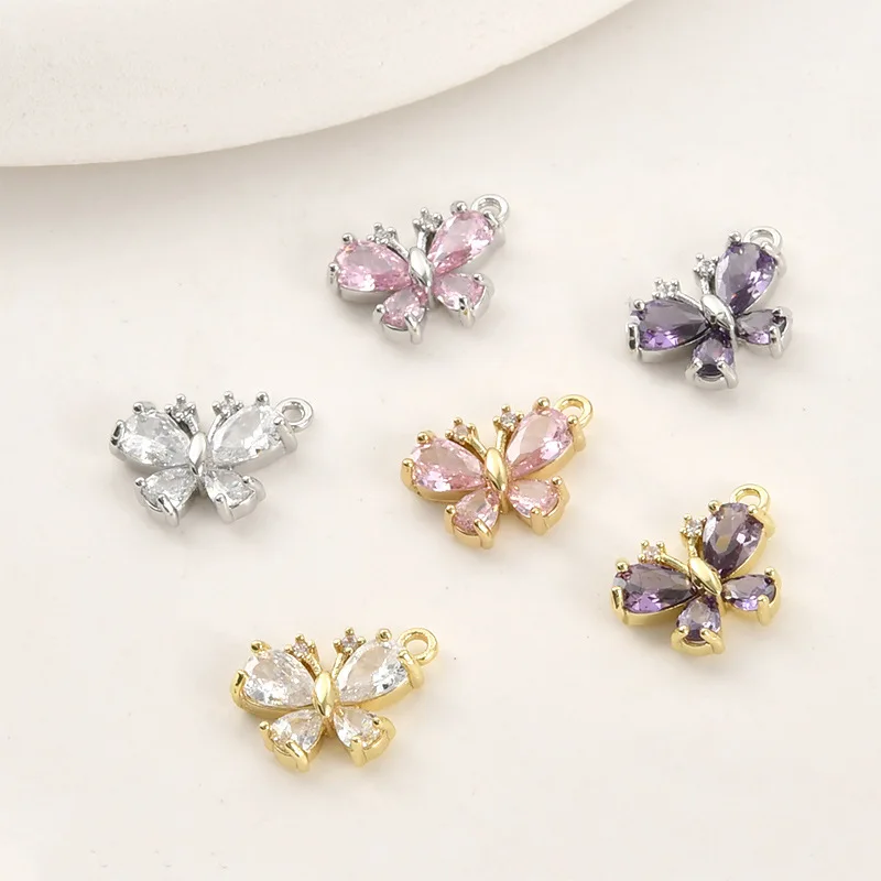 Copper Plated 14K Gold Color Preserved Sparkle Zircon Bow Pendant DIY Handmade Earrings Bracelet Necklace Pendant Accessories