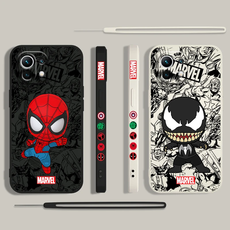 Marvel Iron Man Spiderman Phone Case For Xiaomi 14 13 12 11 10 T Pro Ultra Lite 5G Liquid Left Rope 5G Soft Cover 