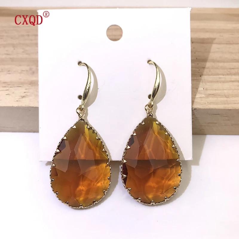CXQD Korean New Design Fashion Jewelry Water Droplets Shape Earrings Transparent Glass Crystal Party Earrings For Women Gift