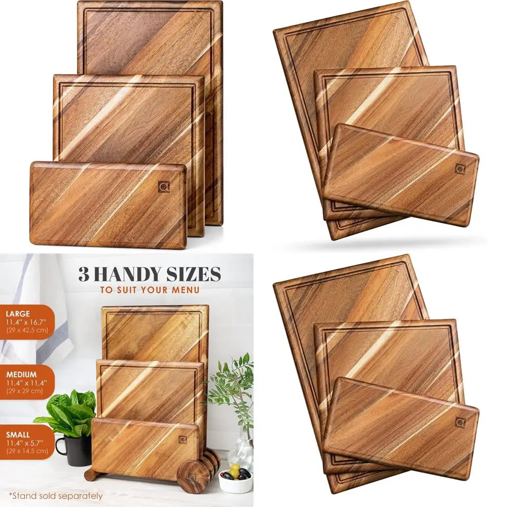 

Acacia Wood 3-Piece Cutting Board Set with Juice Groove for Meat, Vegetables, and Cheese