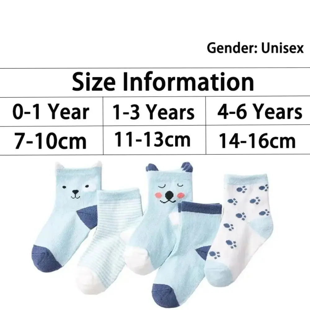 5 Pairs/Lot Cartoon Baby Socks Cute Cat Animal Cotton Newborn Children\'s Socks Girl Kids Boy Soft Knit Toddler Sleeping Socks