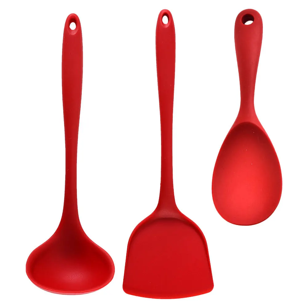 

3Pcs Silicone Cooking Tools Set Safe Tasteless Kitchen Utensils Rice Scoop Spatula Soup Ladle Non Stick Silicone Kitchenware