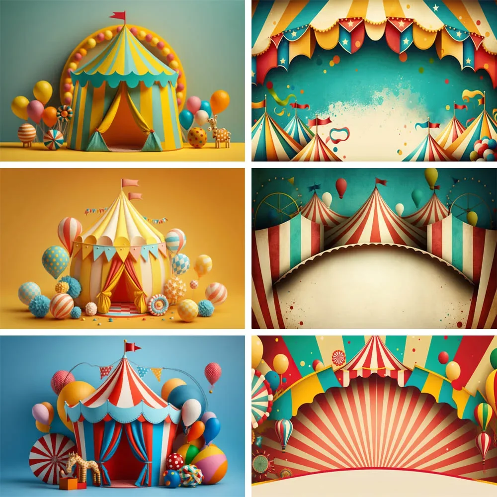 

Circus Photography Background Tent Balloons Stage Newborn Baby Shower Backdrop Kids Birthday Party Decor Photoshoot Photo Studio