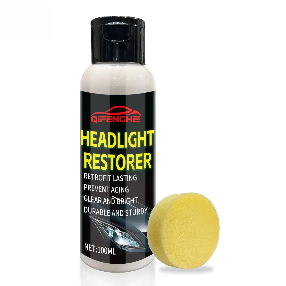 QIFENGHE 100ml Car Headlight Restorer Emulsion, Eliminates Oxidation Yellowing, Restores Clarity & Prevents Aging with Free Spon
