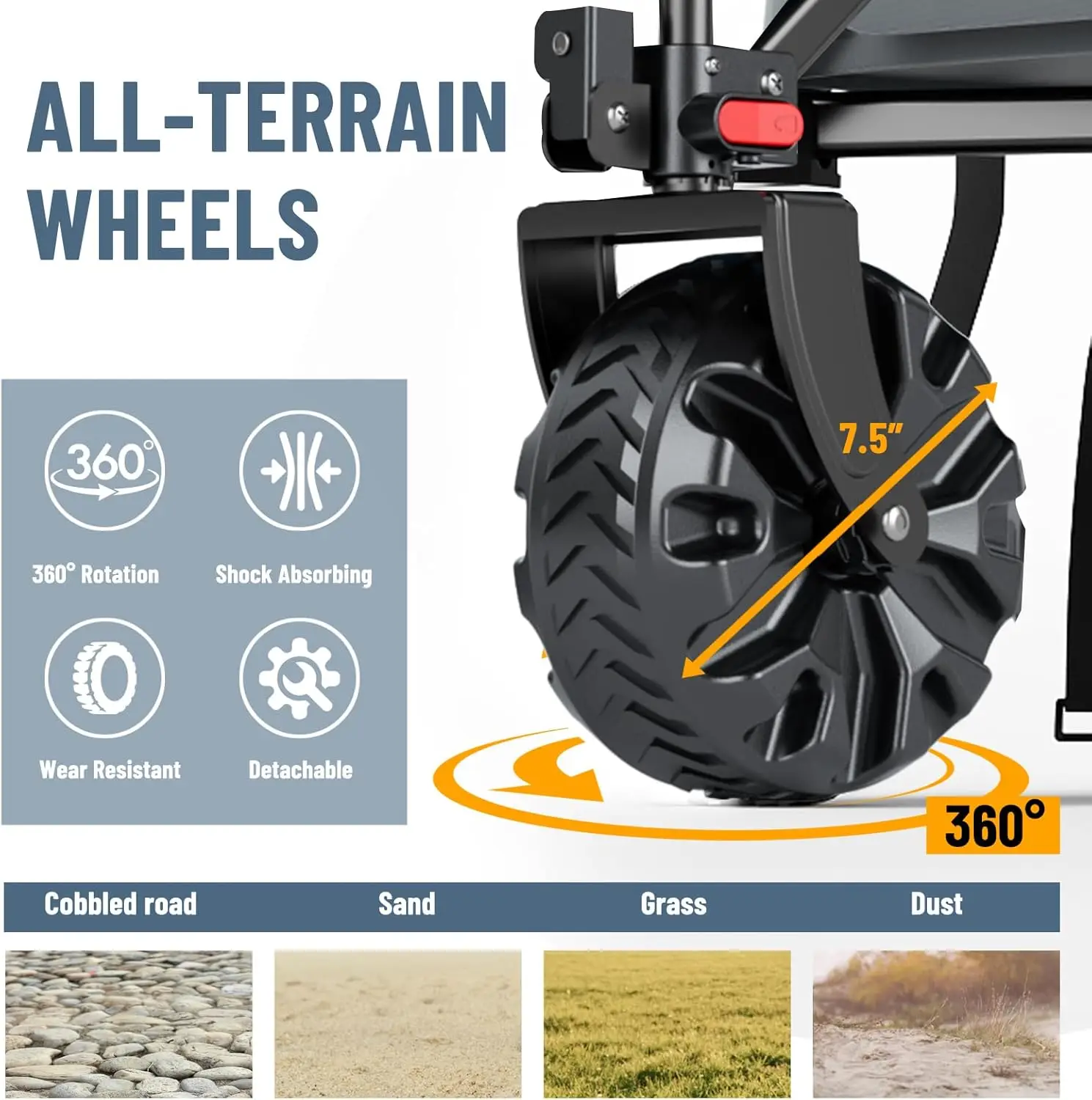 Foldable Wagon Cart with Extendable Height, 350L Capacity, All-Terrain Wheels for Camping and Shopping