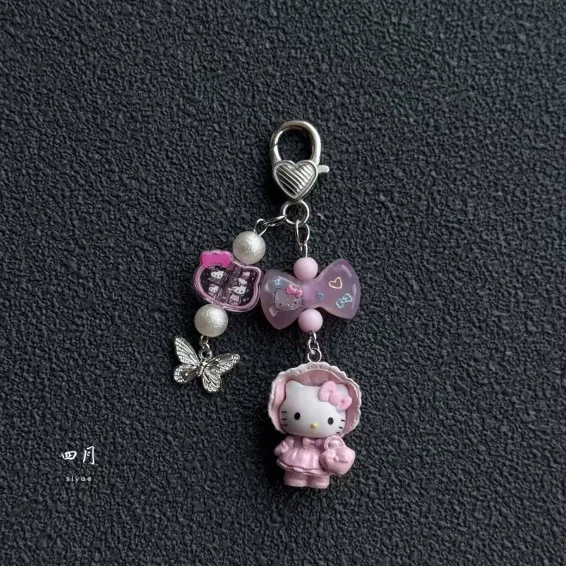 Kawaii Hello Kitty Pink Cat Bow Key Bag Pendant Anime Cartoon Doll Sweet Girl Mobile Phone Pendant Accessories Keychain Ring view 5