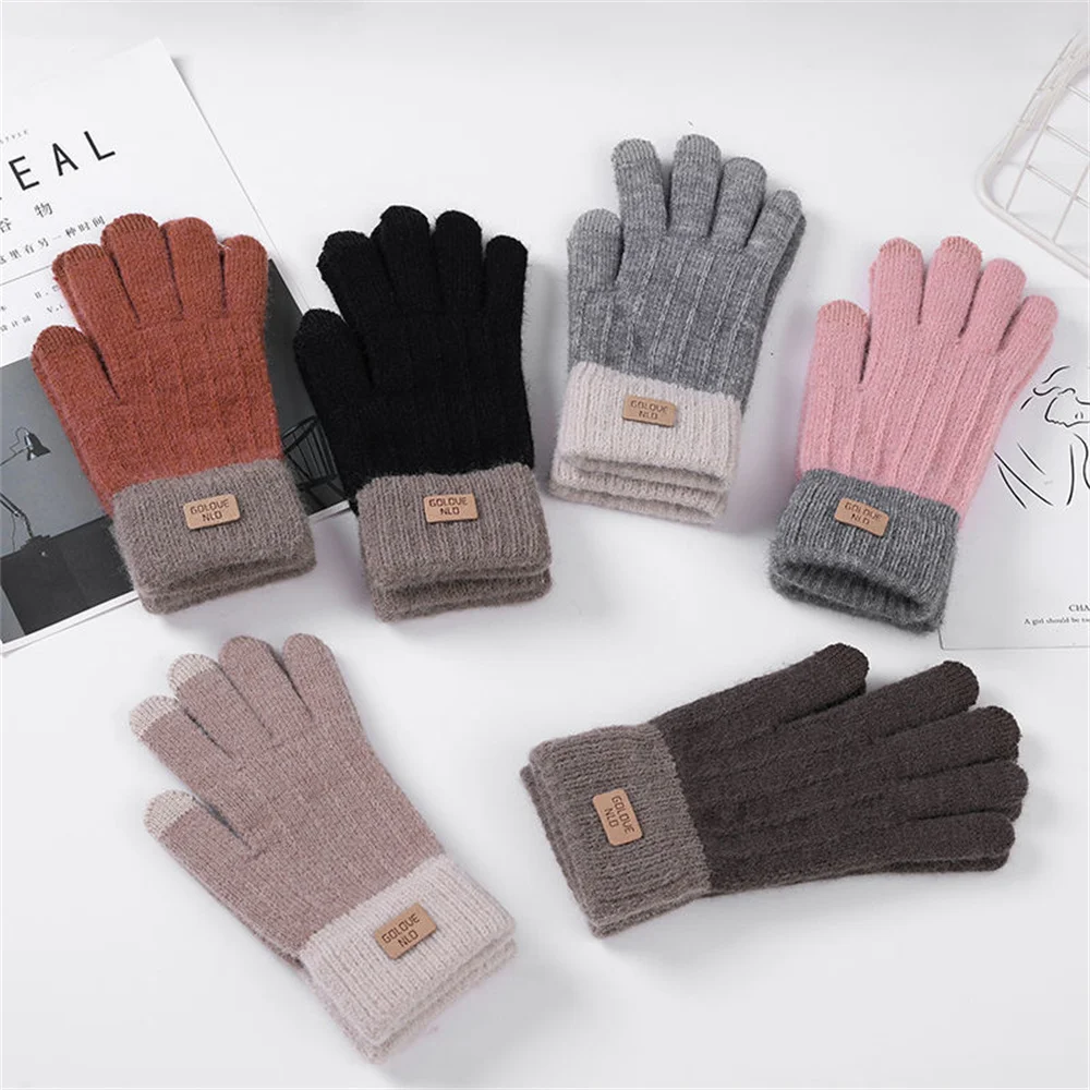 

1Pair Winter Touch Screen Gloves Women Men Warm Stretch Knit Mittens Imitation Wool Full Finger Guantes Female Crochet Thicken