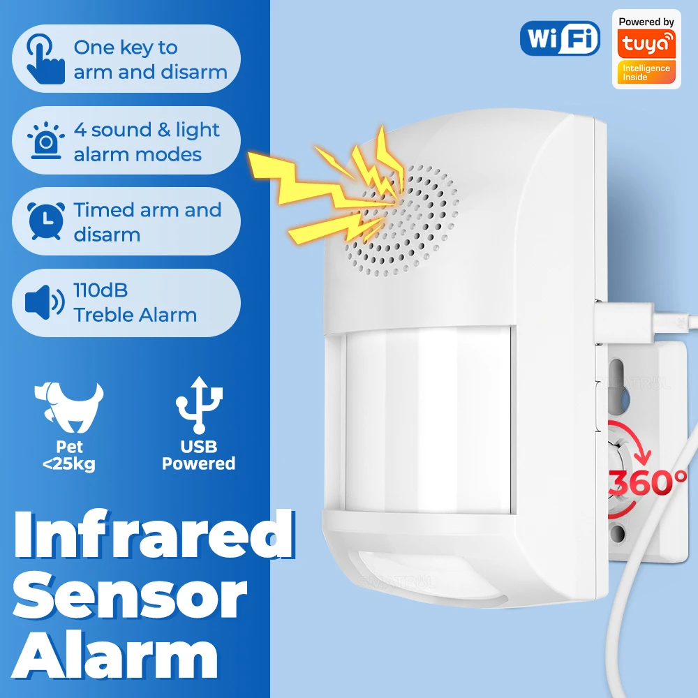 Tuya Smart Life WiFi PIR Motion Sensor Presence Detector Burglar Sound Alarm System Security Protection Automation Residential