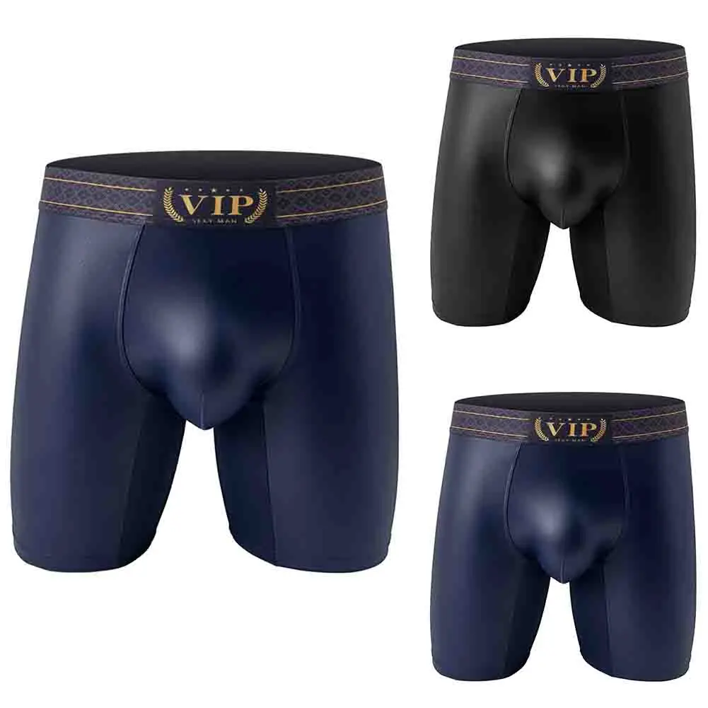 

1pc Men Fitness Imitation Leather Boxers Shorts Daily Sports Skinny Bulge Pouch Panties Man Boxer Underwear