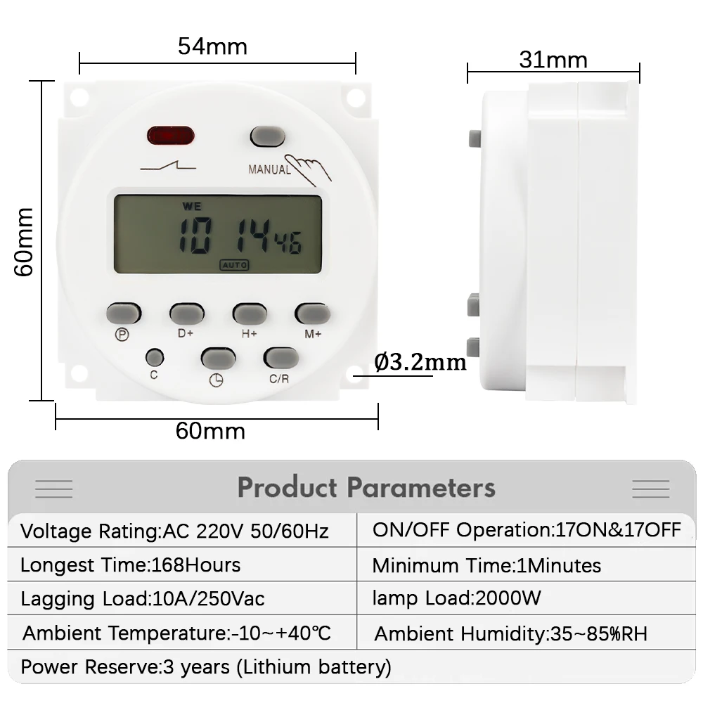 Timer 220V 110V 24V 12V CN101A Digital LCD Power Timer Programmable Time Switch Relay 16A CN101