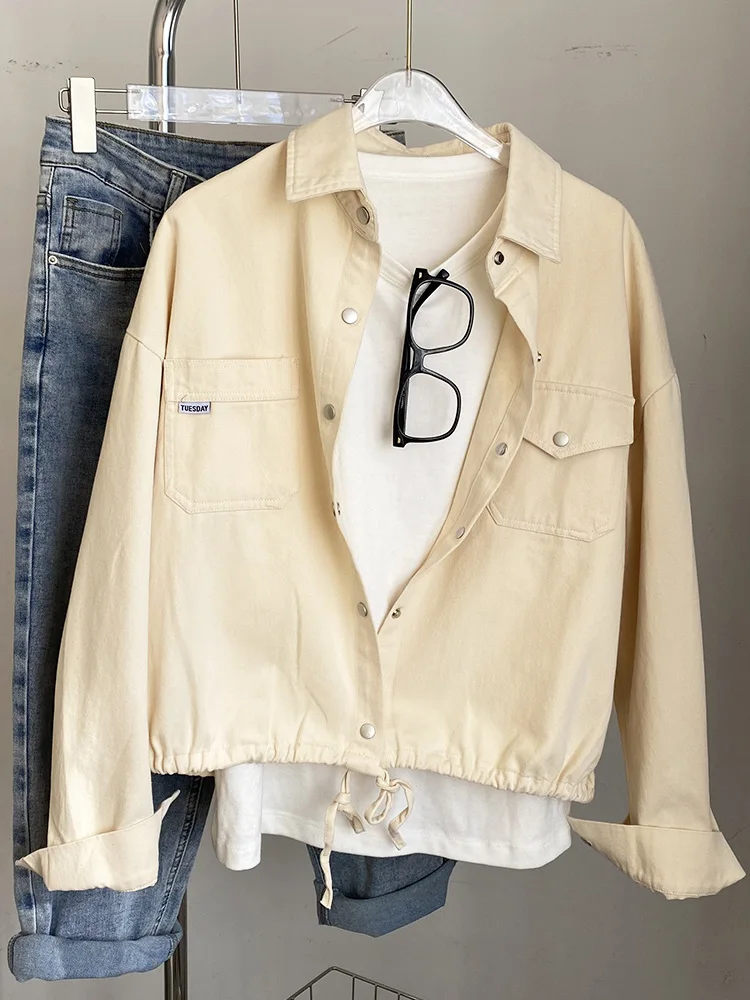 

Женская укороченная рубашка с дизайнерским акцентом, премиум-класса, новинка 2026 года, весна-осень, маленький размер, повседневный стиль, длинный рукав