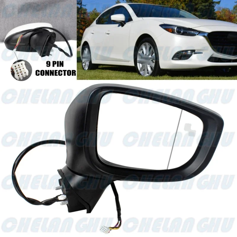 

For Mazda 3 2017 2018 2019 Right Side 9 Pins White Paintable Heated Blind Spot Power Adjust Auto Fold Mirror Assembly