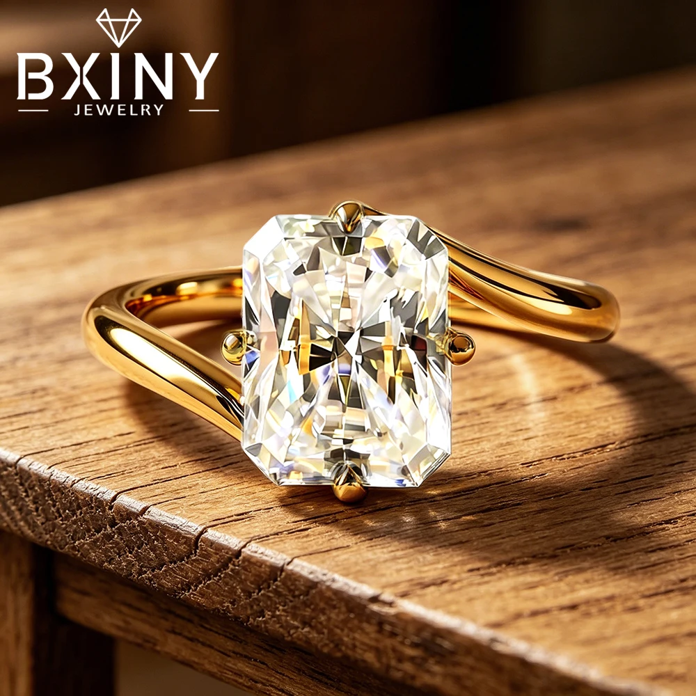 

BXINY 3CT Radiant Cut Moissanite Ring S925 Silver Solitaire Diamond Twist Band For Women Wedding Fine Jewelry Gift GRA Certified