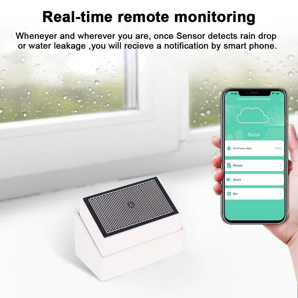 Tuya Zigbee Sensore di rilevamento gocce di pioggia con rilevatore di luce IPX4 Supporto impermeabile esterno Assistente domestico Zigbee2mqtt