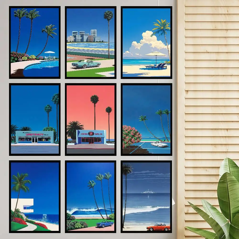 1pc Hiroshi Nagai Vaporwave Japan Strand Stadt Sommer Gute Qualität Poster Wasserdichte Papier Aufkleber Kaffee Haus Bar Poster