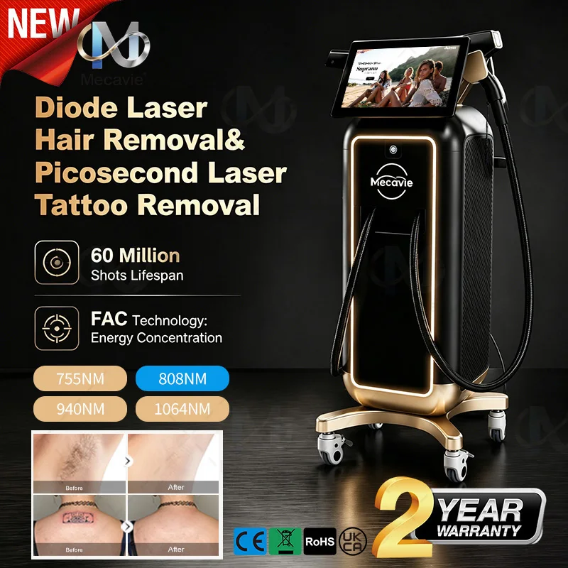 2 in 1 Diode Picosecond Laser Machine 5000W FAC Technology 4 Wavelength 755 808 940 1064nm Permanent Hair Removal Tattoo Beauty