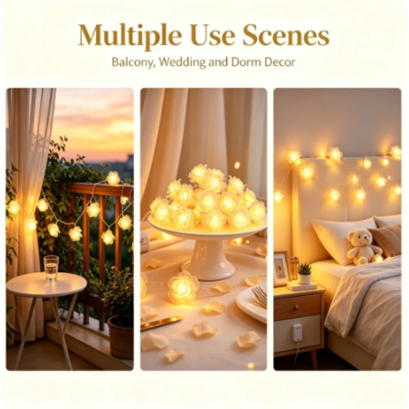 LED Rose String Lights, USB Flower Fairy Lights for Wedding Bedroom Holiday Home Decor