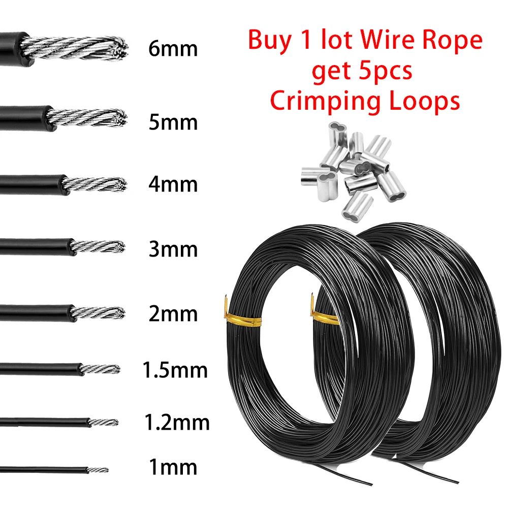 1–6 mm schwarzes PVC-Stahldrahtseil, 304-Edelstahl-Handhabungs-Aufhängung, Stahlkabelseil für die Handhabung von Leitplanken, 5–100 m – Detail 2