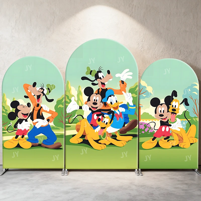 

Mickey Mouse & Friends Theme Arch Backdrop Cover Disney Photo Booth Prop for Kids' Birthday Party Decoration Background