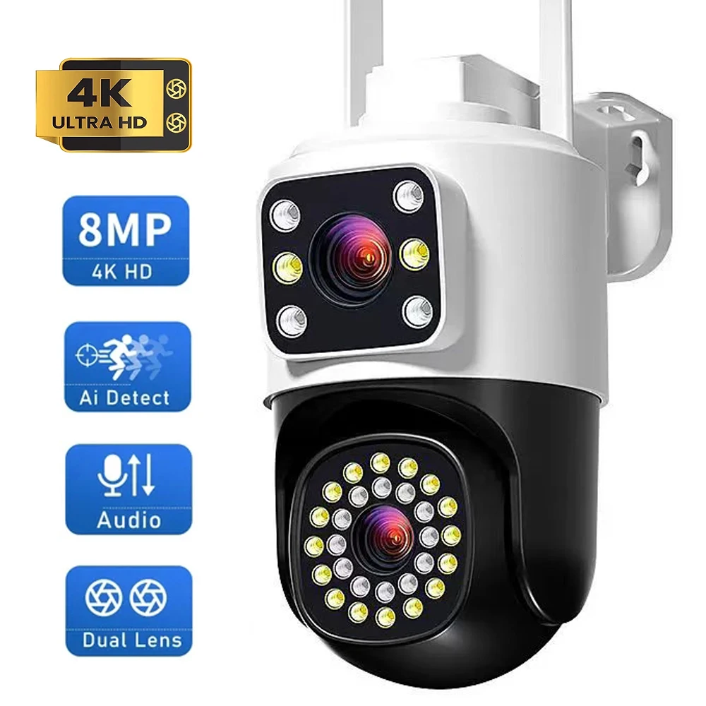 Yoosee 4K 8MP WiFi PTZ Camera Dual Screens AI Human Detection Outdoor Waterproof Color Night Vision Remote Smart Home Security
