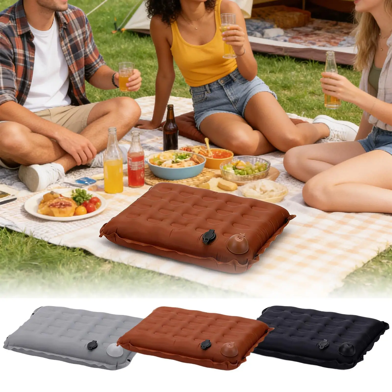 Self Inflating Stadium Seat Cushion Portable Blow Up Chair Pad for Camping Fishing Stadium Sports Events Travel Bleachers