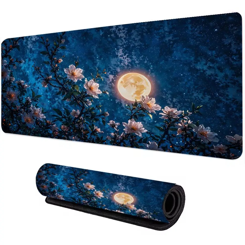 

Коврик для мыши Moon Night Scenery, большой коврик для компьютерной офисной игры, настольный коврик XXL, резиновые нескользящие коврики для клавиатуры с прошитыми краями, длинные настольные коврики