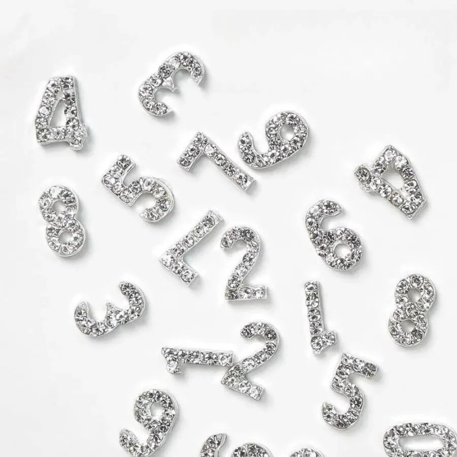 10pcs (0-9) Fixed Mixed Silver Gold Number Nail Art Decorations Glitter 3D Alloy Phone Case Accessory DIY