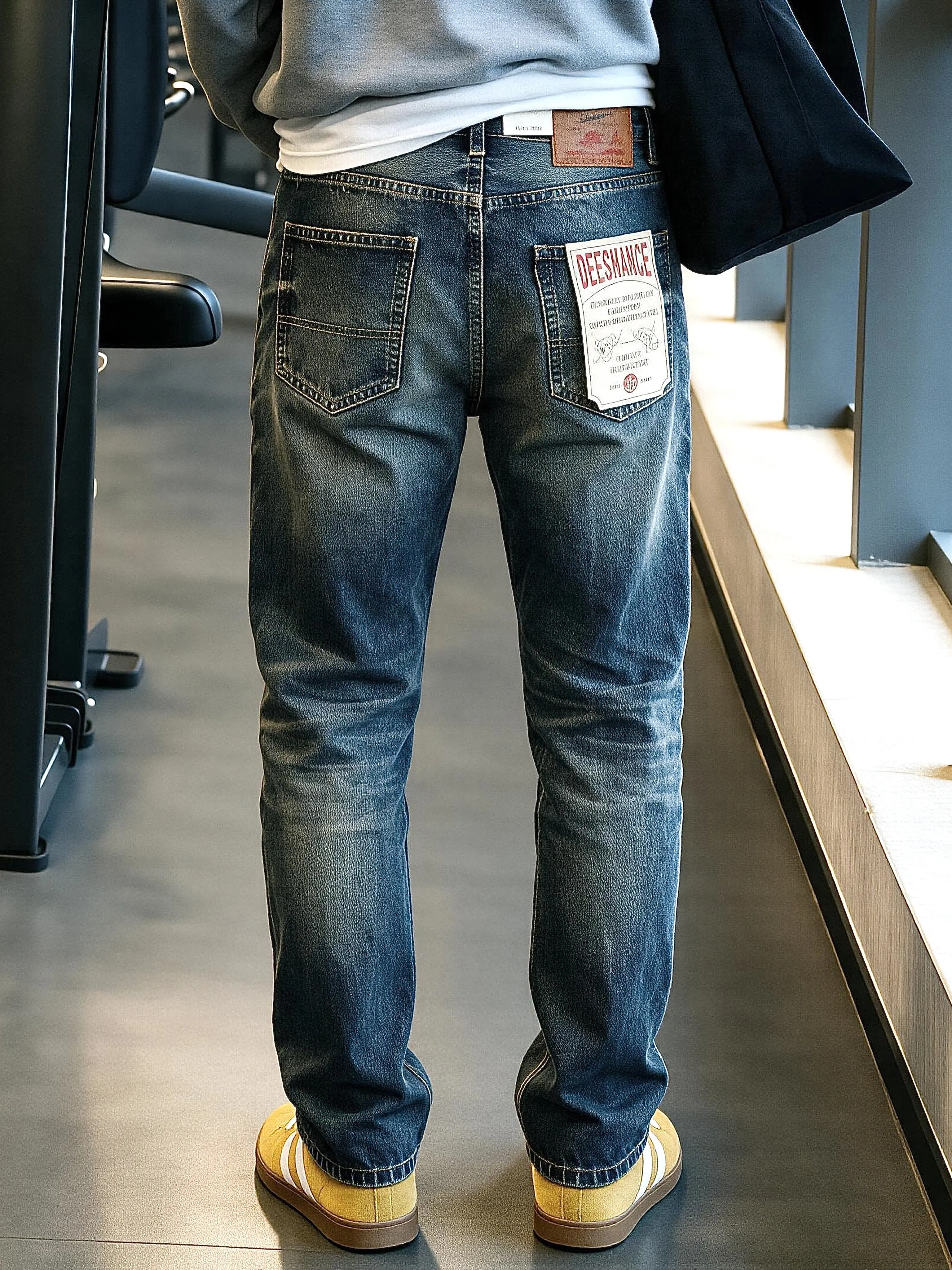 2026 Autumn New American Retro Heavyweight Wear-resistant Stretch Multiple Pockets Jeans Men's Fashion Slim Straight Trousers