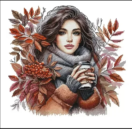 Autumn Girl 18CT 16CT 14CT Unprinted Top Quality Cross Stitch Kits Embroidery Art DIY Handmade Needlework Home Decor