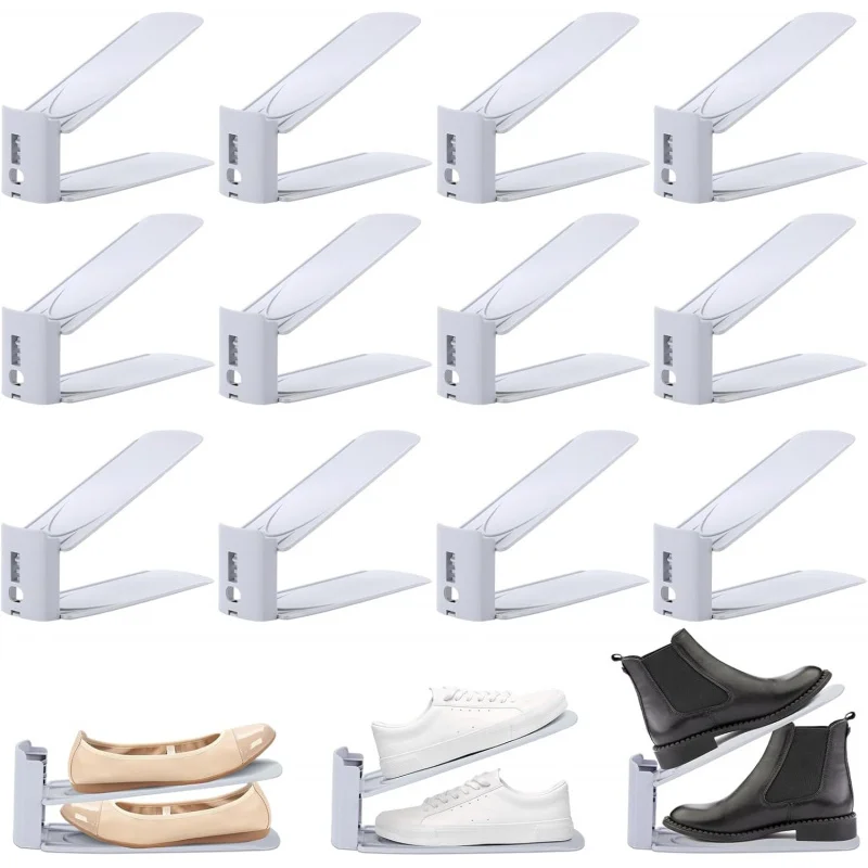 

TOPLIVING 12 Pcs Shoe Forklift Space Saving 3 Lag Adjustable Shoes Stacking Shoe Organizer For Cabinet Non-Slip Shoe Org