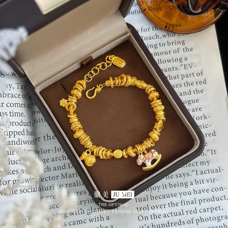 Gold Shop Same Style 9999 24K Real Gold Women's Gold Bracelet, Exquisite Golden Horse Decoration, Birthday Gift, Luxury Jewelry