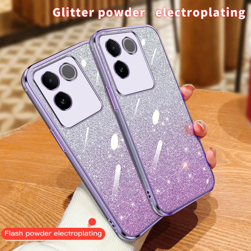 Luxury Electroplating Soft Glitter Powder Phone Case For VIVO T2 RUS T2 Pro T2X 5G Shockproof Silicone Creative Back Cover