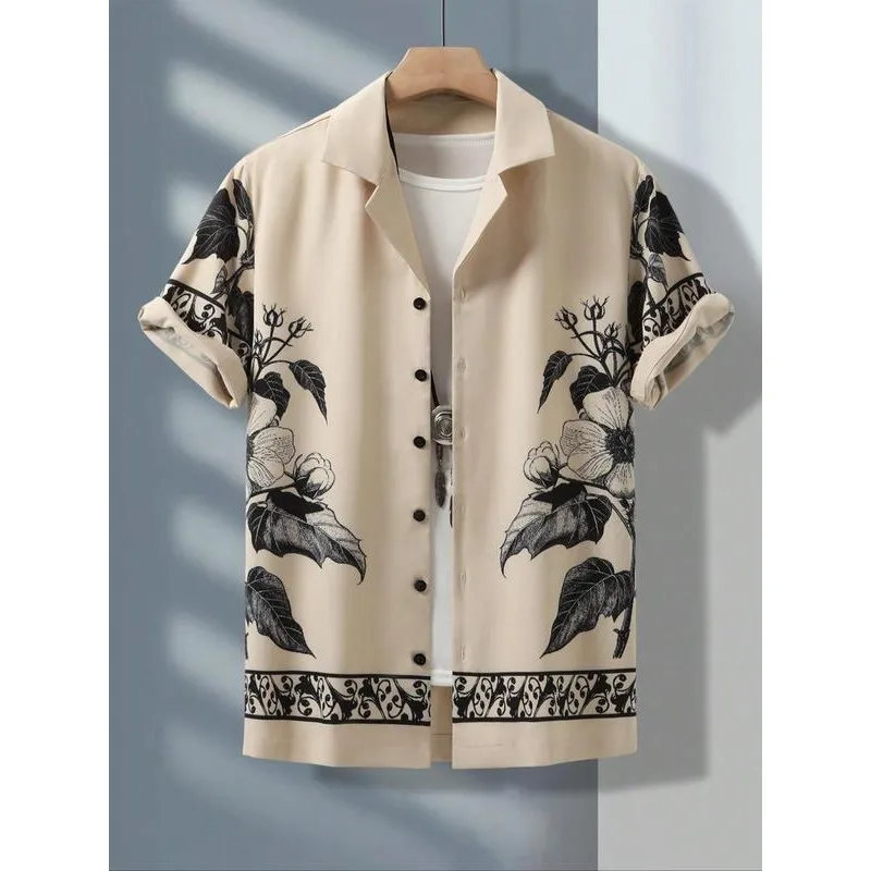 

New Men's irt Z86 Waist-Cinching Printed PU Leather ort Sve Collar Cleanfit Sle for Middle-aged And ly