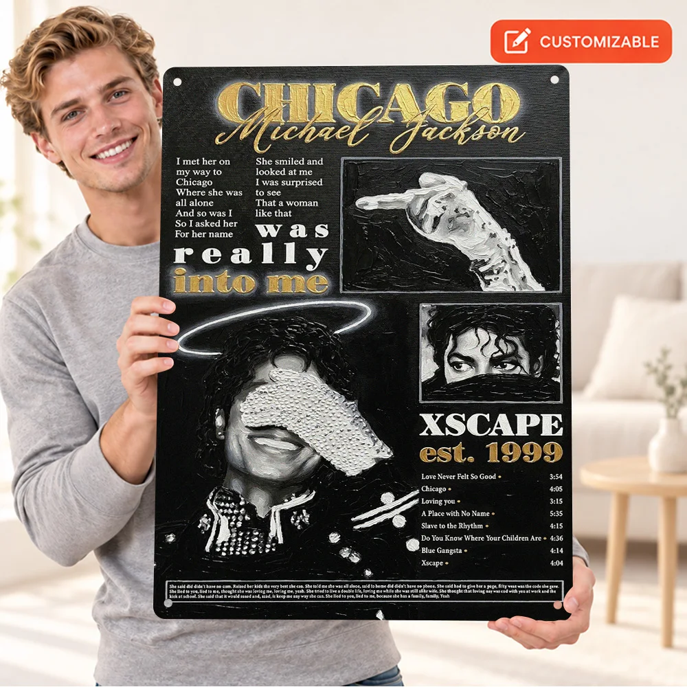 Michael Jackson Chicago Xscape Textured Metal Poster Customized Aluminum Sign Photo Collage Graphic Wall Art For Record Corner