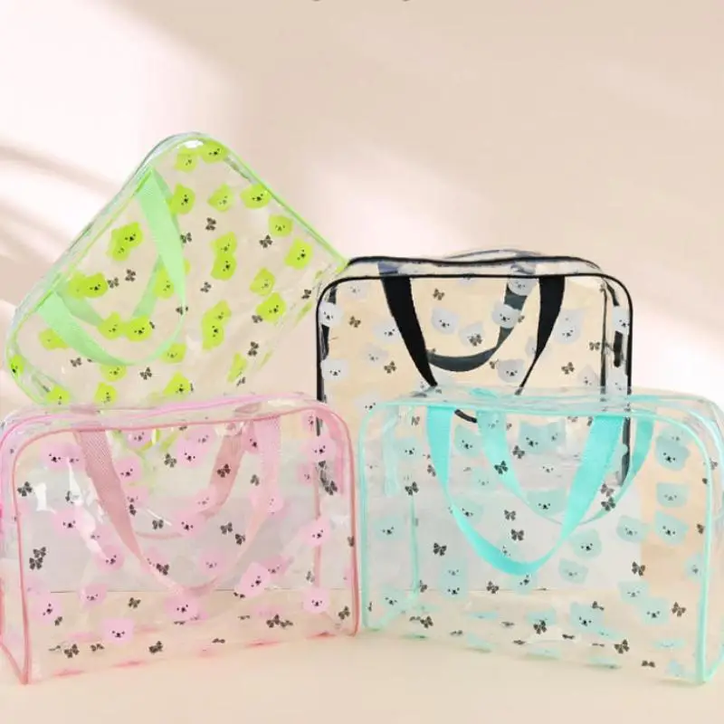 【M】1Pcs Portable Cosmetic Organizer Large Capacity Transparent PVC Printed Toiletry Bag Travel Toiletry Make Up Bag