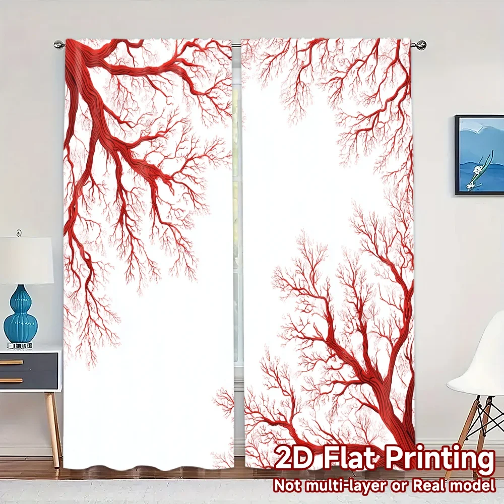 2D Flat Printing,JIT 2pcs, Curtains (Without Rod) Coral Veins Modern Minimalist Curtains Durable Polyester Curtains Versatile