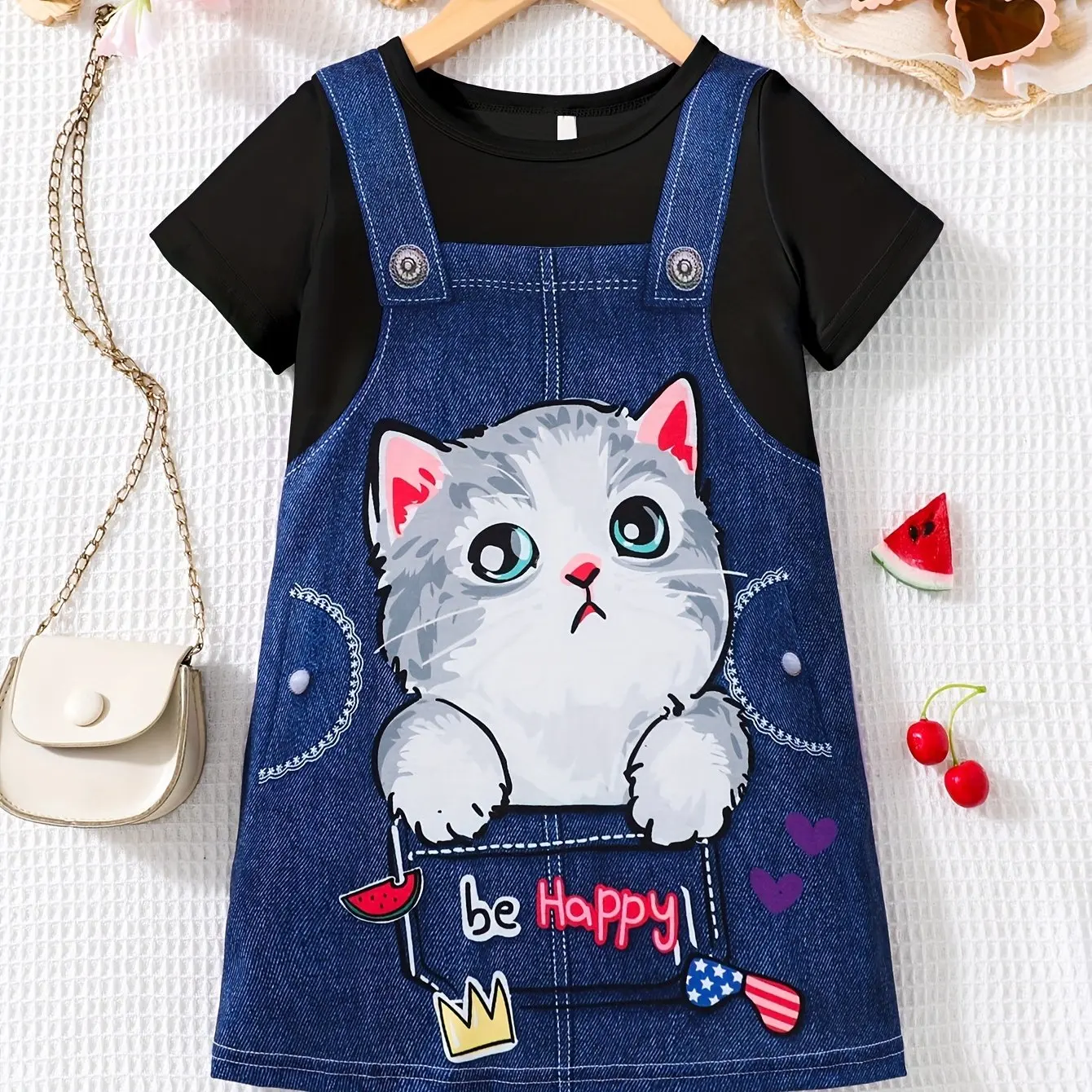 Funny Strap Print Girl Clothes Children Dresses Summer Kids Clothes Round Neck Streetwear Girl Dresses Cartoon Cute Girl Outfits