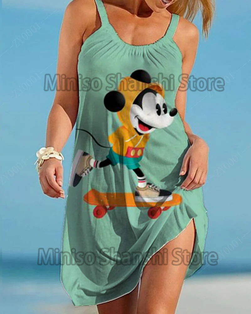 

2024 Summer Women's Disney Hanging Strap Print Fashion Beach Casual Plus Size traf vestido y2k women clothing summer jurk