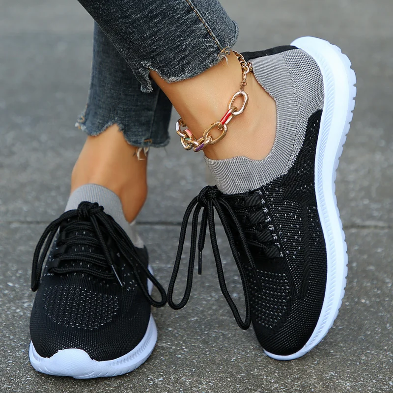 Women Casual Shoes Fashion Breathable Walking Mesh Flat Shoes Sneakers Women Vulcanized Shoes Female Round Toe Lace-up Footwears