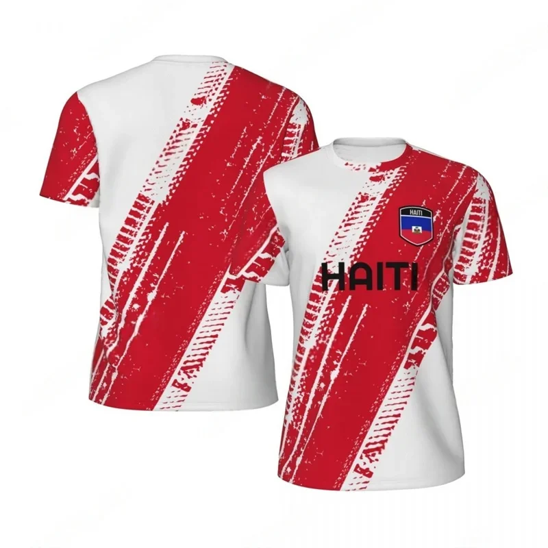 Haiti Flag Football T-shirt for Men, 3D Printed T-shirt, Boys' Fashion, Round Neck, Short Sleeve, Breathable Sport T-shirt, Loos
