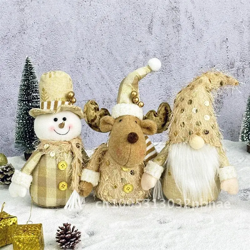 

New Christmas Doll Fleece Santa Claus Snowman Elk Window Ornaments Christmas Gifts