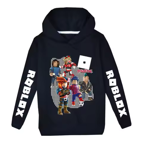 Game Roblox Cartoon Print Hoodie Printed Long Sleeve Zipper Loose Collar Sweatshirt Students Birthday Gifts