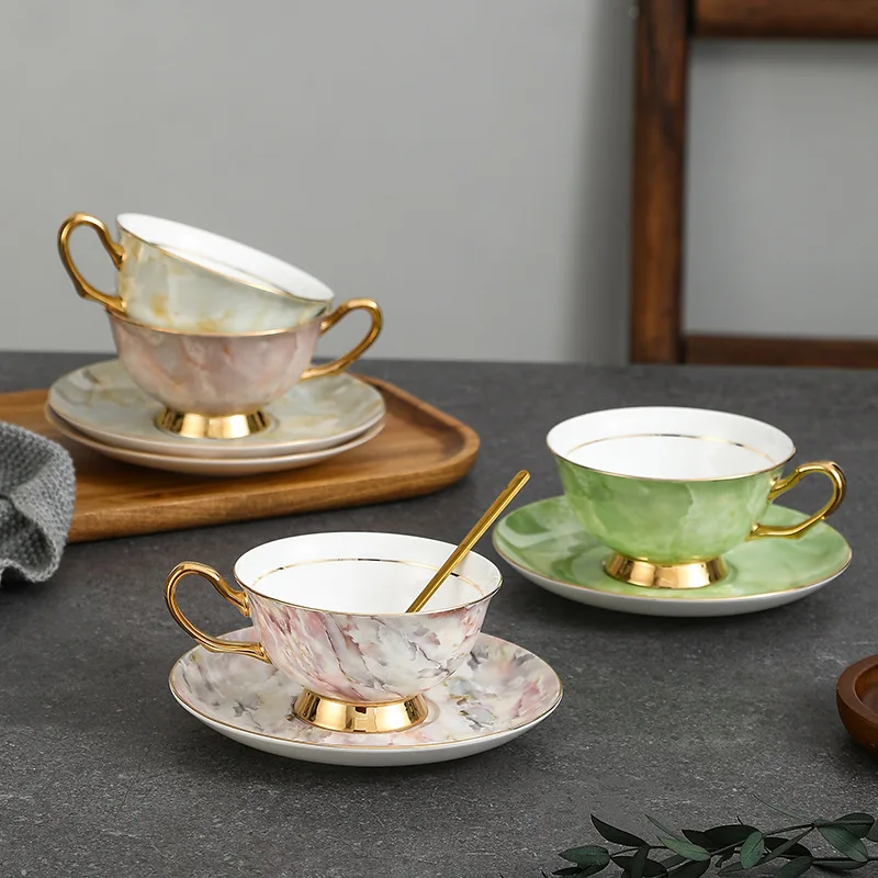 4Pcs Marble Texture Cup And Dish Set New Wedding Gifts Practical Tea Set Friend Wedding Engagement Birthday Tea Set Hand Gift