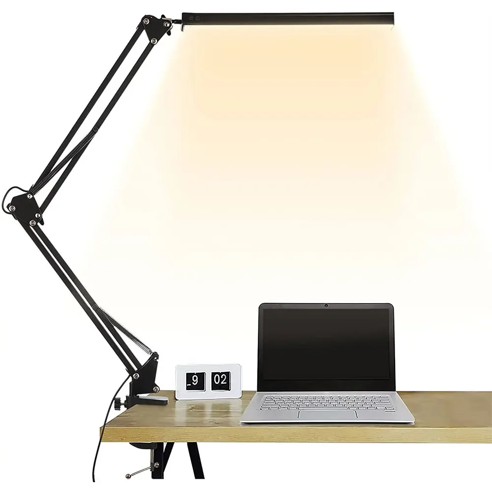 

Folding Metal Desk Lamp Clip on Light Clamp Long Arm Diming Table Lamp 3 Colors Adjustable Living Room Reading Computers