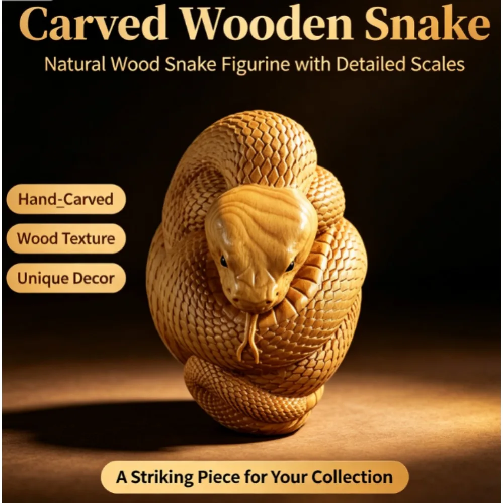 1PC Small Figurines Hand Carved Wood Carving Snake Statue Car Hanging Home Decoration Ornaments Pendant Key Chain Party Favor