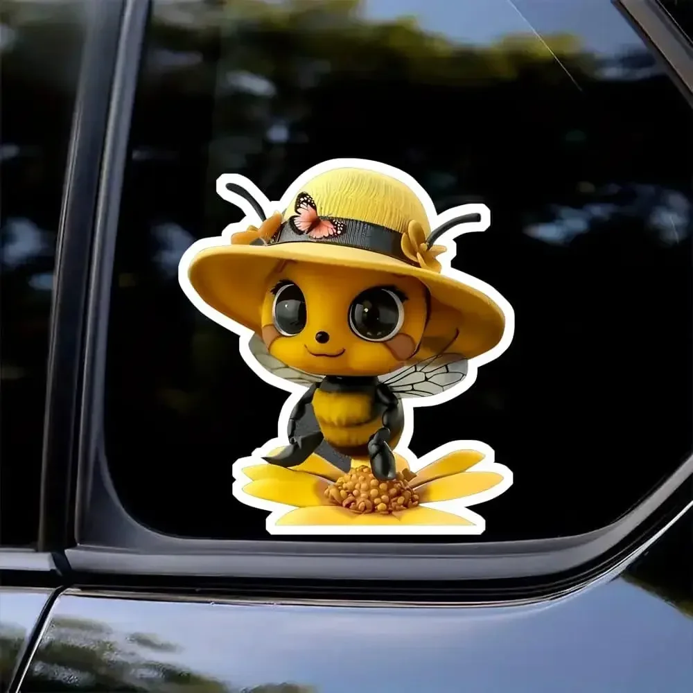 

1PC Adorable Cartoon Bee on a Flower Car Sticker, Fun Waterproof Sticker for Cars, Motorcycles, Laptops, Skateboards, Windows